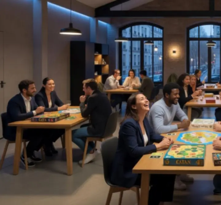 Salle moderne avec tables de jeux et ambiance conviviale