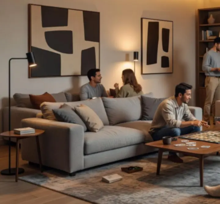Ambiance chaleureuse et élégante d'une salle de jeux intérieure moderne