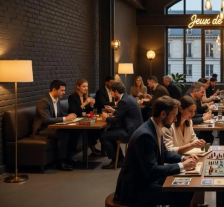 Ambiance d'une soirée de jeux et d'échanges dans un espace moderne