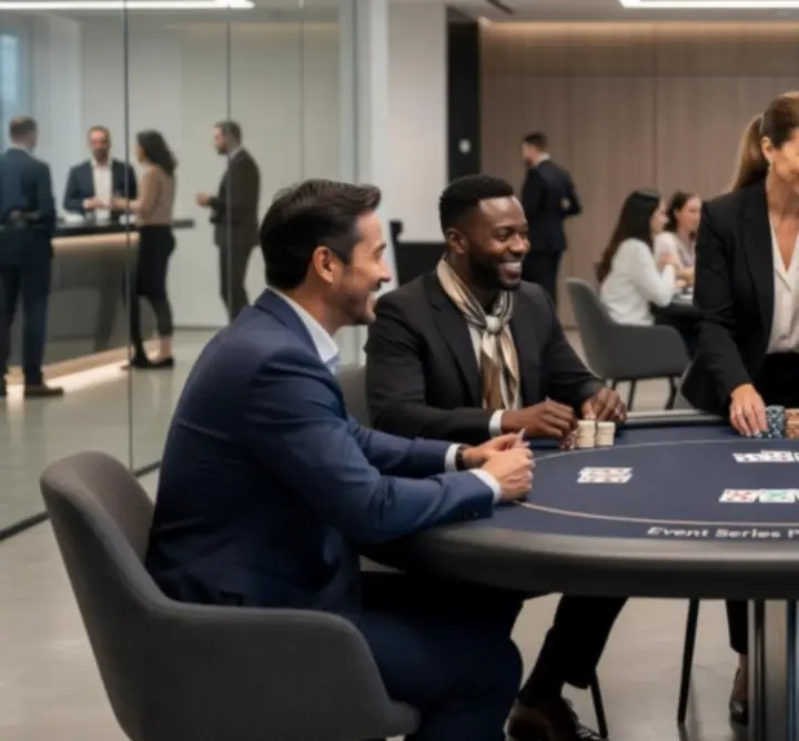 Table de poker conviviale avec cartes et jetons dans une salle moderne