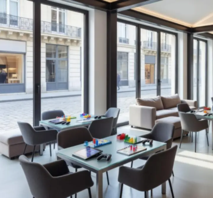 Salle d’événement moderne et épurée dédiée aux jeux et rencontres sociales