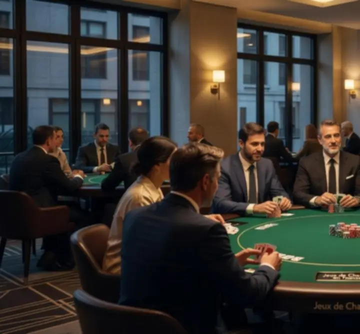 Table de poker dressée pour un événement privé dans un lieu moderne à Paris