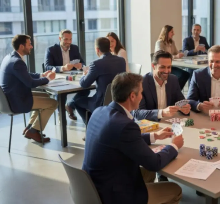 Équipe d'entreprise participant à des activités ludiques et stratégiques